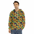 Purple Trippy Sunflower Pattern Print Men's Velvet Pullover Hoodie