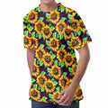 Purple Trippy Sunflower Pattern Print Men's Velvet T-Shirt