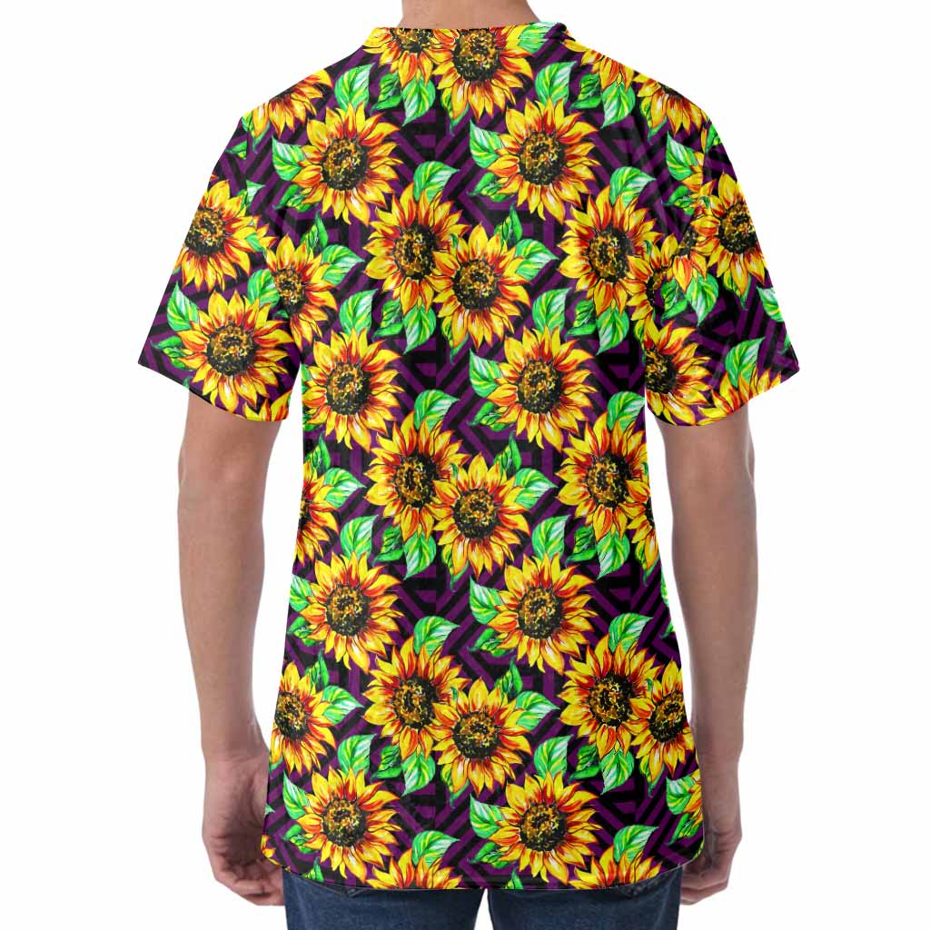 Purple Trippy Sunflower Pattern Print Men's Velvet T-Shirt