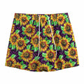 Purple Trippy Sunflower Pattern Print Mesh Shorts
