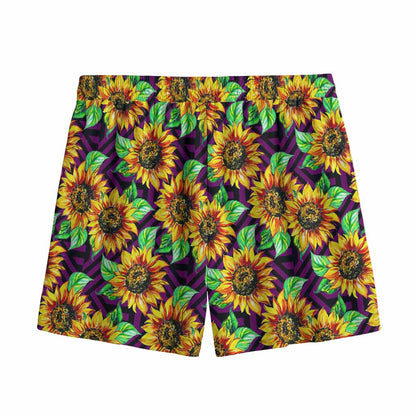 Purple Trippy Sunflower Pattern Print Mesh Shorts