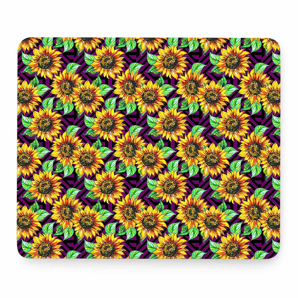 Purple Trippy Sunflower Pattern Print Mouse Pad