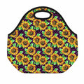 Purple Trippy Sunflower Pattern Print Neoprene Lunch Bag