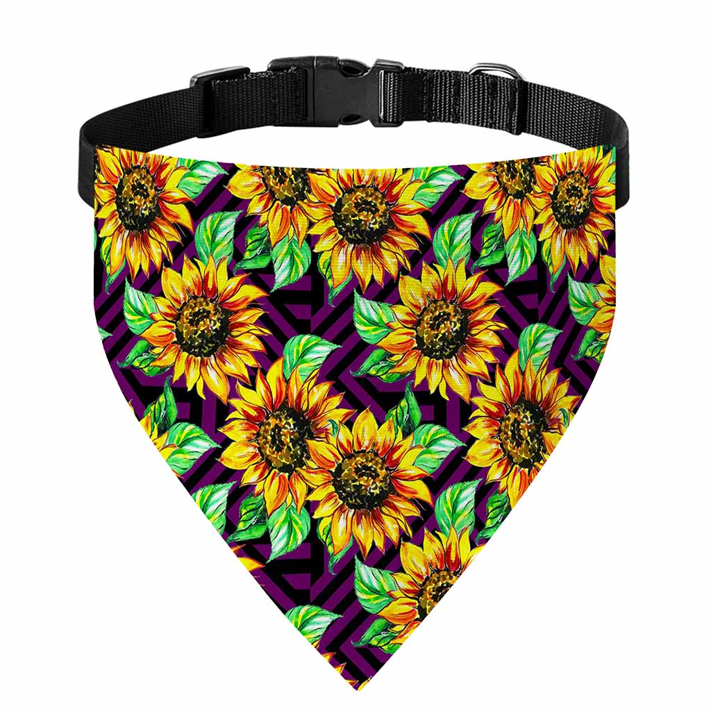 Purple Trippy Sunflower Pattern Print Over The Collar Dog Bandana