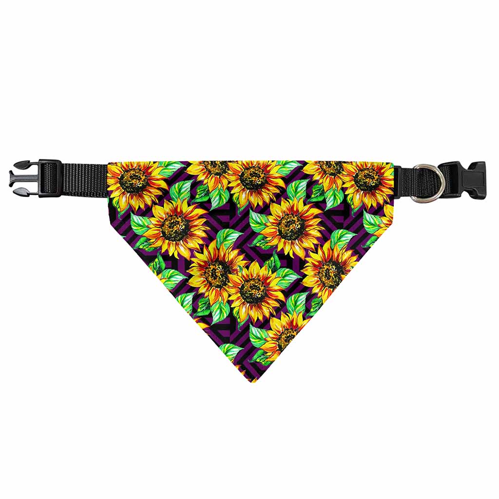Purple Trippy Sunflower Pattern Print Over The Collar Dog Bandana