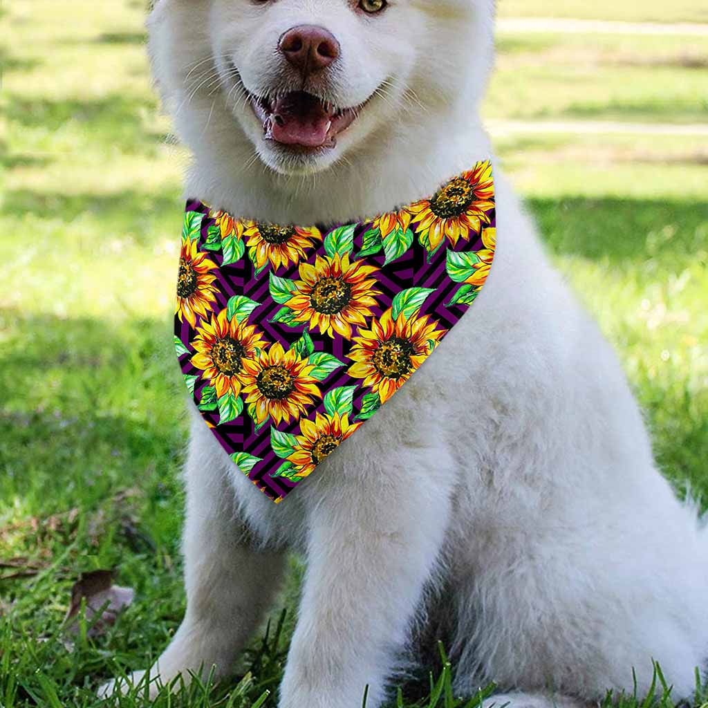 Purple Trippy Sunflower Pattern Print Over The Collar Dog Bandana