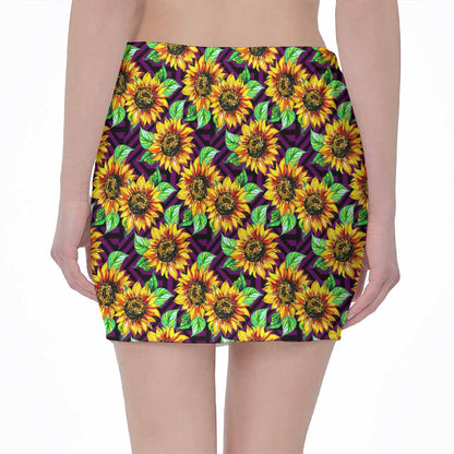 Purple Trippy Sunflower Pattern Print Pencil Mini Skirt