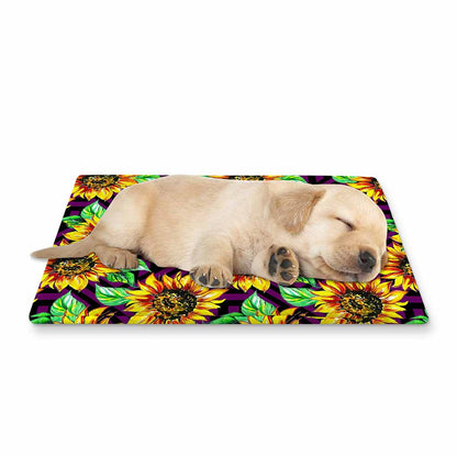 Purple Trippy Sunflower Pattern Print Pet Cooling Mat Cover