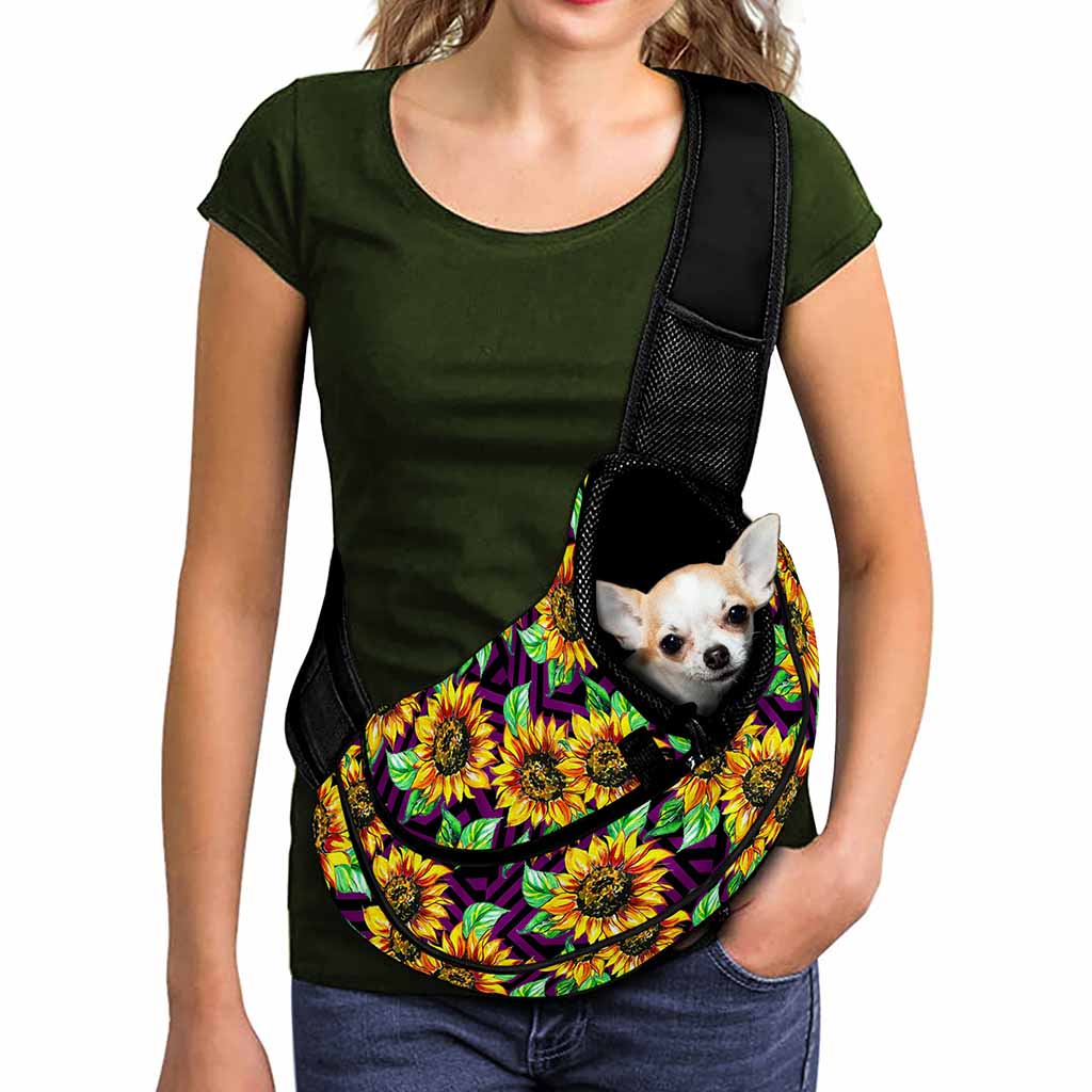 Purple Trippy Sunflower Pattern Print Pet Sling Carrier