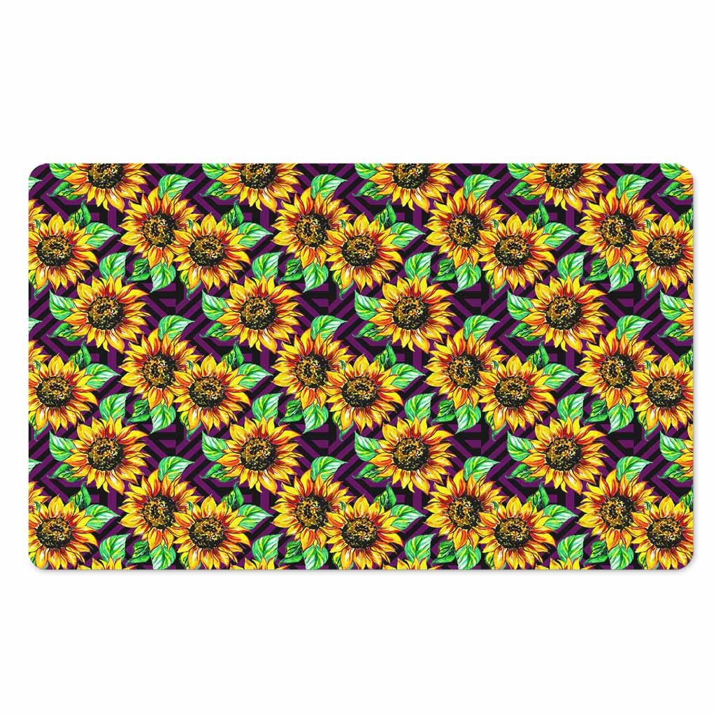 Purple Trippy Sunflower Pattern Print Polyester Doormat