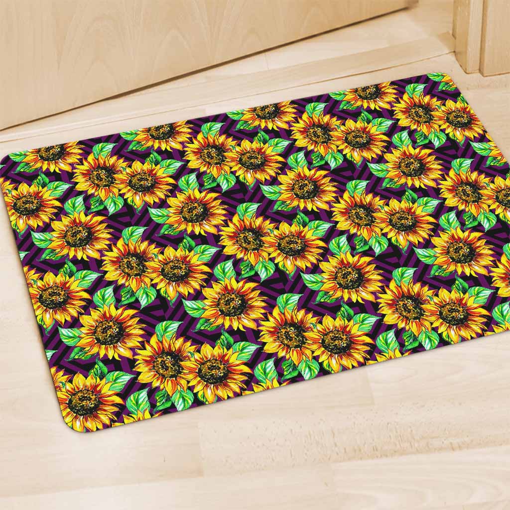 Purple Trippy Sunflower Pattern Print Polyester Doormat