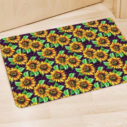 Purple Trippy Sunflower Pattern Print Polyester Doormat