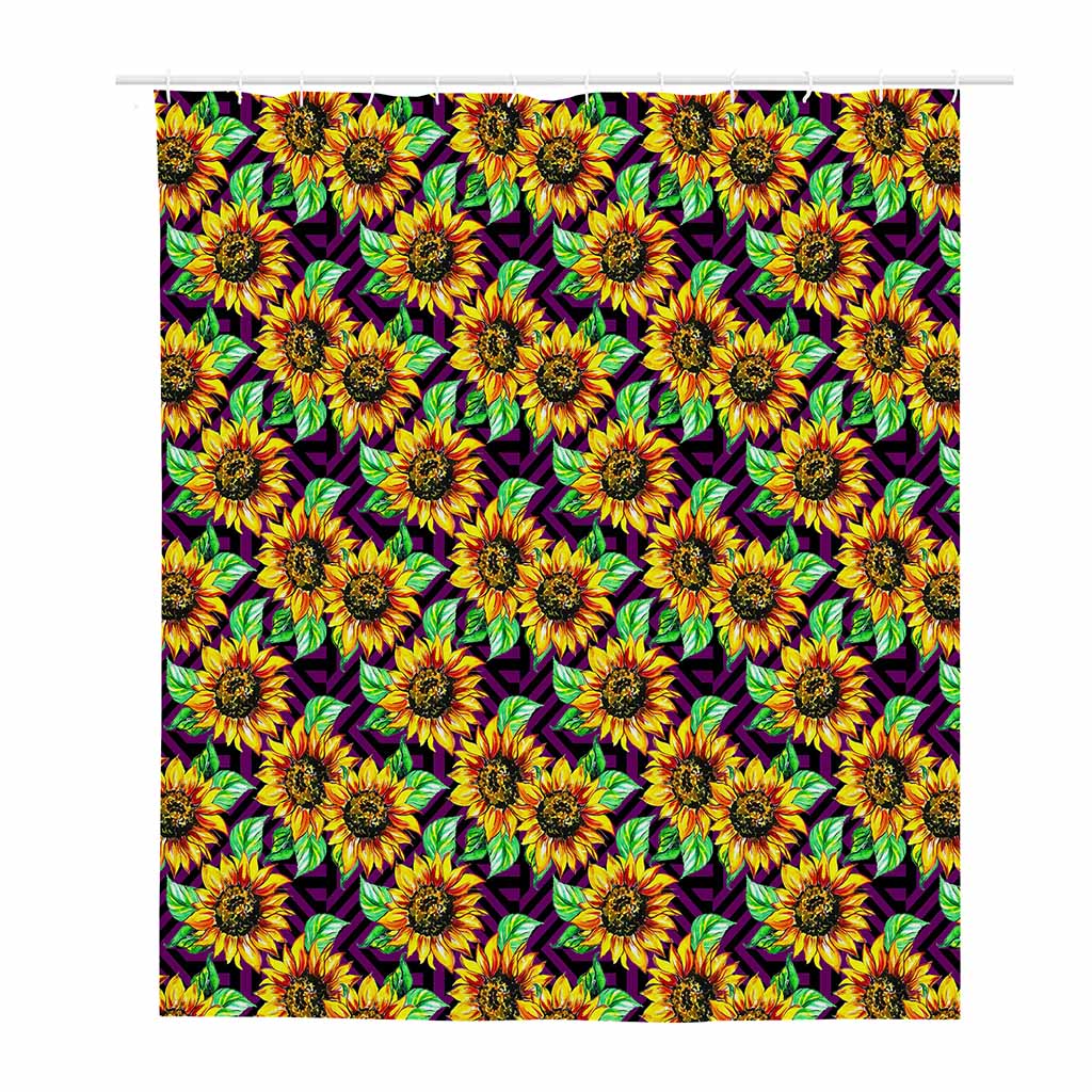 Purple Trippy Sunflower Pattern Print Polyester Shower Curtain