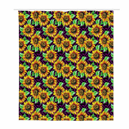 Purple Trippy Sunflower Pattern Print Polyester Shower Curtain
