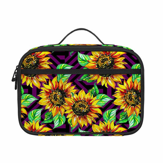Purple Trippy Sunflower Pattern Print Portable Lunch Bag