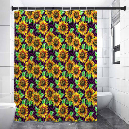 Purple Trippy Sunflower Pattern Print Premium Shower Curtain