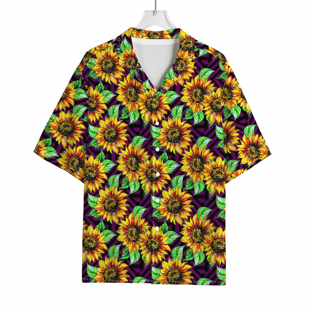 Purple Trippy Sunflower Pattern Print Rayon Hawaiian Shirt