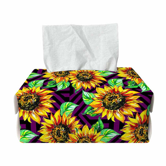 Purple Trippy Sunflower Pattern Print Rectangle Tissue Box Cover