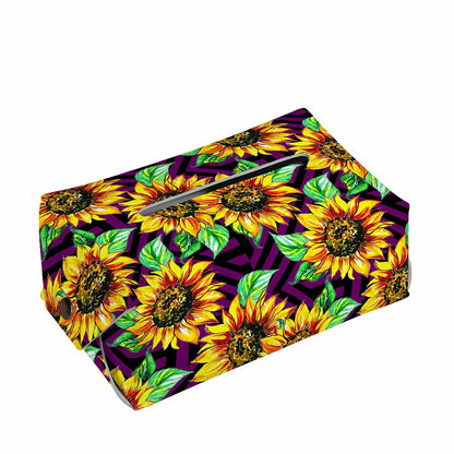 Purple Trippy Sunflower Pattern Print Rectangle Tissue Box Cover