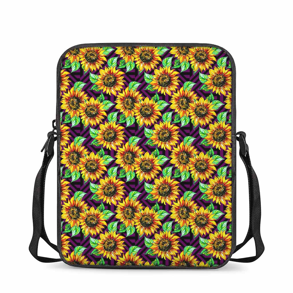 Purple Trippy Sunflower Pattern Print Rectangular Crossbody Bag