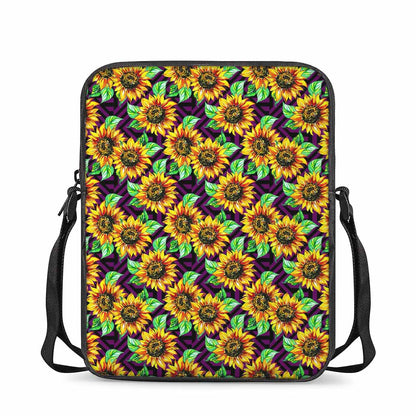 Purple Trippy Sunflower Pattern Print Rectangular Crossbody Bag