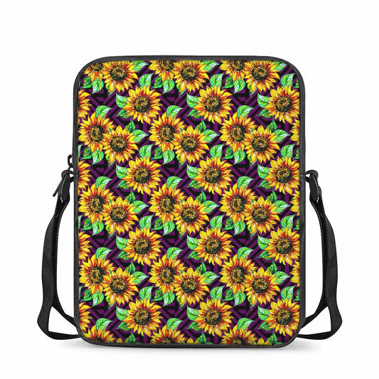 Purple Trippy Sunflower Pattern Print Rectangular Crossbody Bag