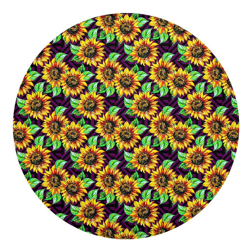 Purple Trippy Sunflower Pattern Print Round Blanket