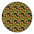 Purple Trippy Sunflower Pattern Print Round Floor Mat