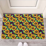 Purple Trippy Sunflower Pattern Print Rubber Doormat