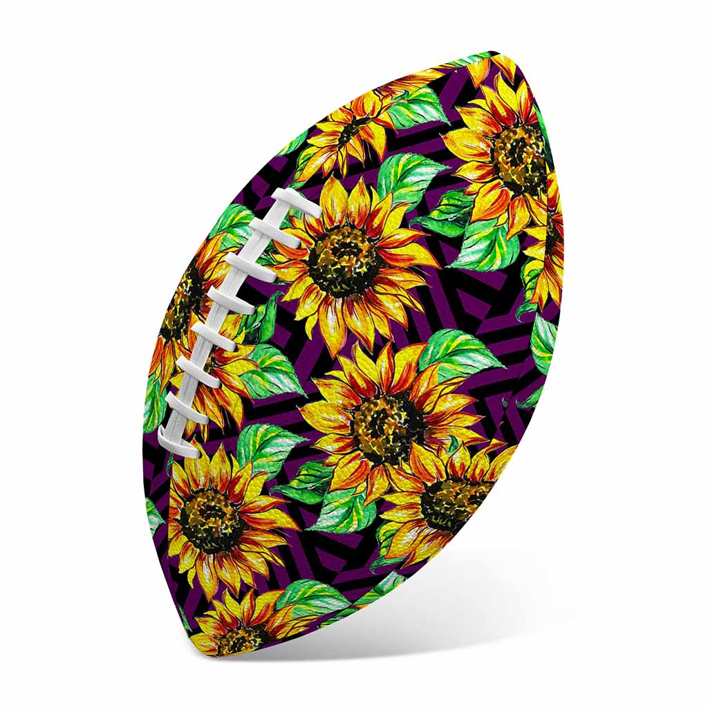Purple Trippy Sunflower Pattern Print Rugby Ball