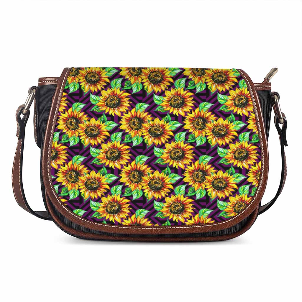 Purple Trippy Sunflower Pattern Print Saddle Bag