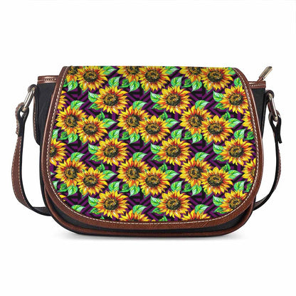 Purple Trippy Sunflower Pattern Print Saddle Bag