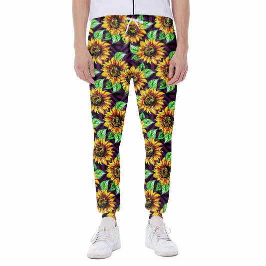 Purple Trippy Sunflower Pattern Print Scuba Joggers