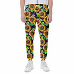 Purple Trippy Sunflower Pattern Print Scuba Joggers