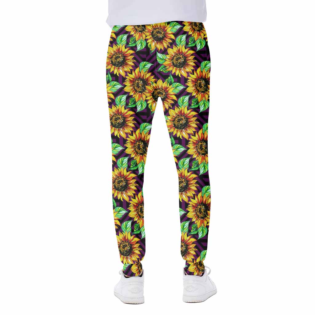 Purple Trippy Sunflower Pattern Print Scuba Joggers