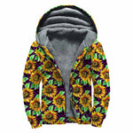 Purple Trippy Sunflower Pattern Print Sherpa Lined Zip Up Hoodie