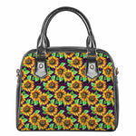 Purple Trippy Sunflower Pattern Print Shoulder Handbag