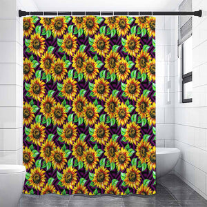 Purple Trippy Sunflower Pattern Print Shower Curtain