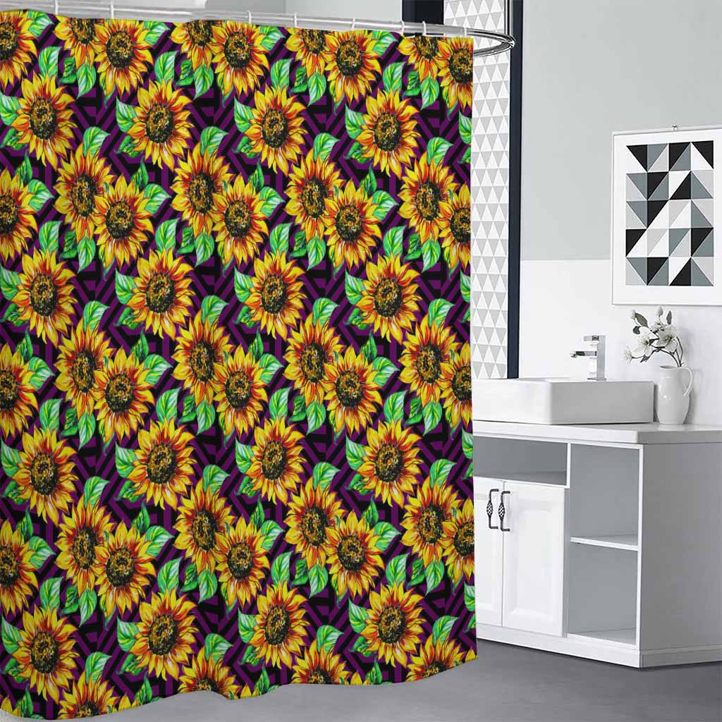 Purple Trippy Sunflower Pattern Print Shower Curtain