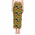 Purple Trippy Sunflower Pattern Print Side Slit Maxi Skirt