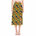 Purple Trippy Sunflower Pattern Print Side Slit Midi Skirt