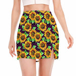 Purple Trippy Sunflower Pattern Print Side Slit Mini Skirt