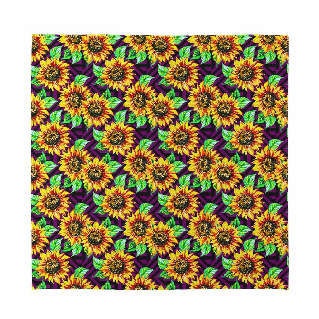Purple Trippy Sunflower Pattern Print Silk Bandana