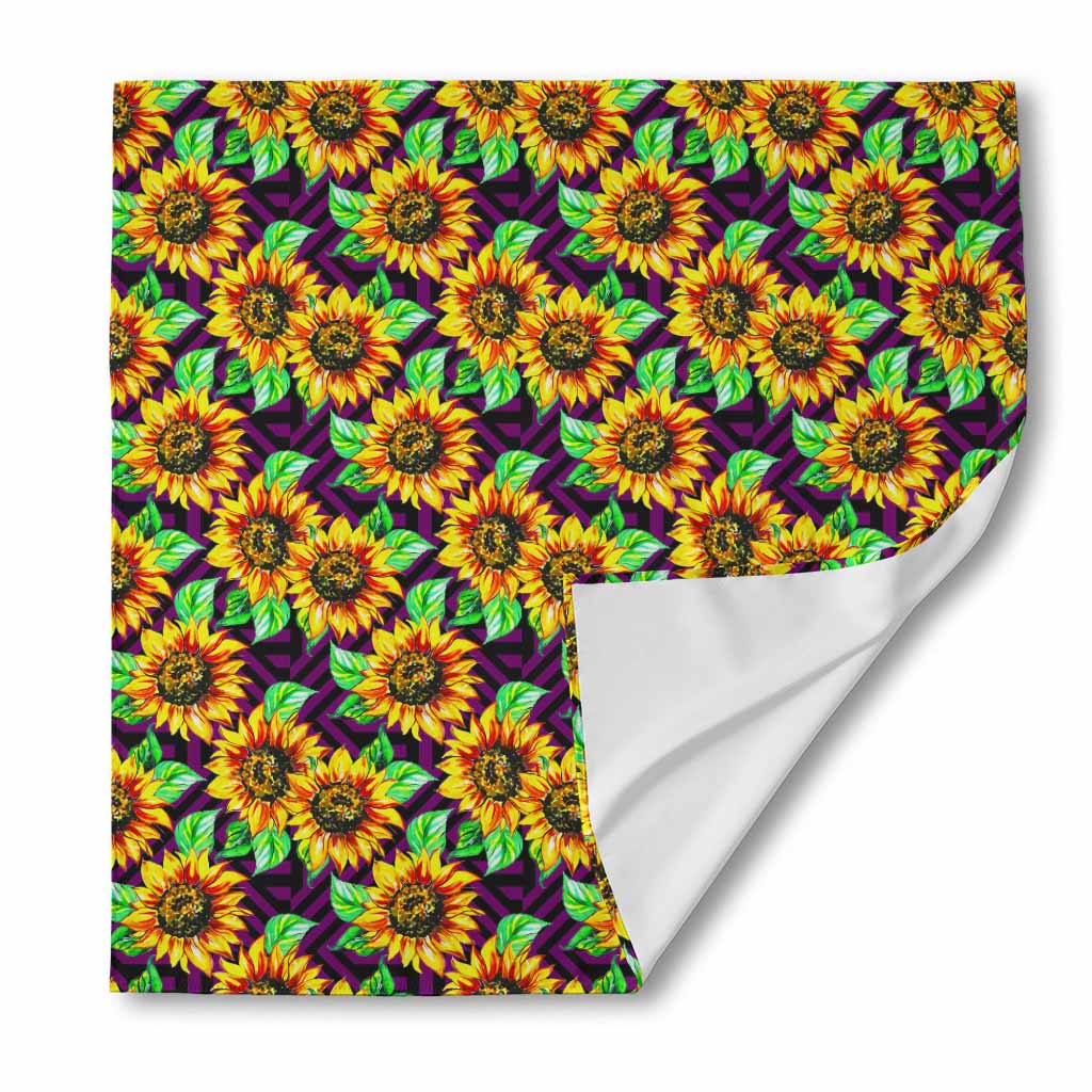 Purple Trippy Sunflower Pattern Print Silk Bandana