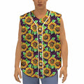 Purple Trippy Sunflower Pattern Print Sleeveless Baseball Jersey