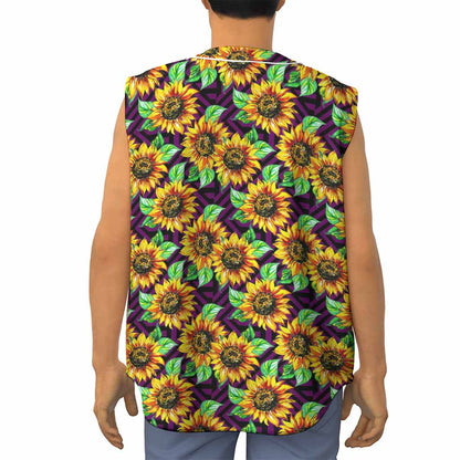 Purple Trippy Sunflower Pattern Print Sleeveless Baseball Jersey