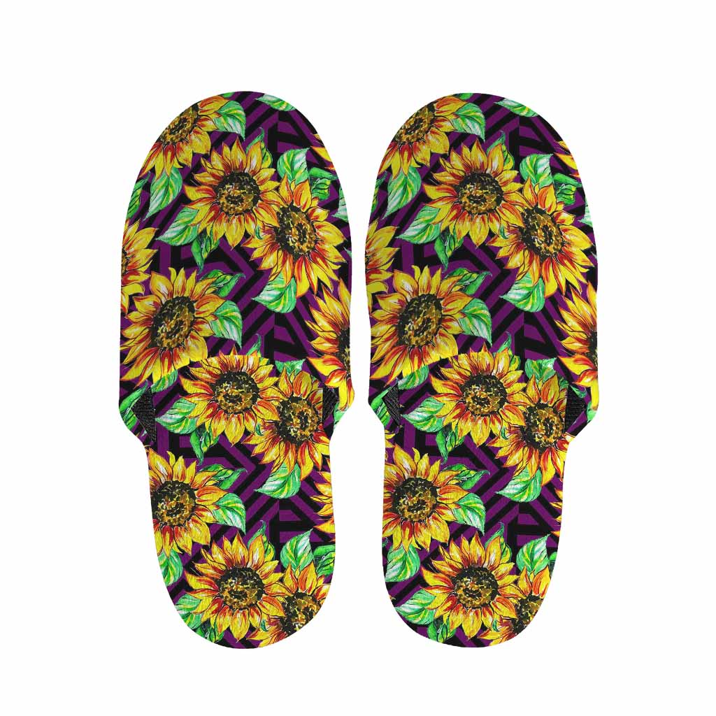 Purple Trippy Sunflower Pattern Print Slippers