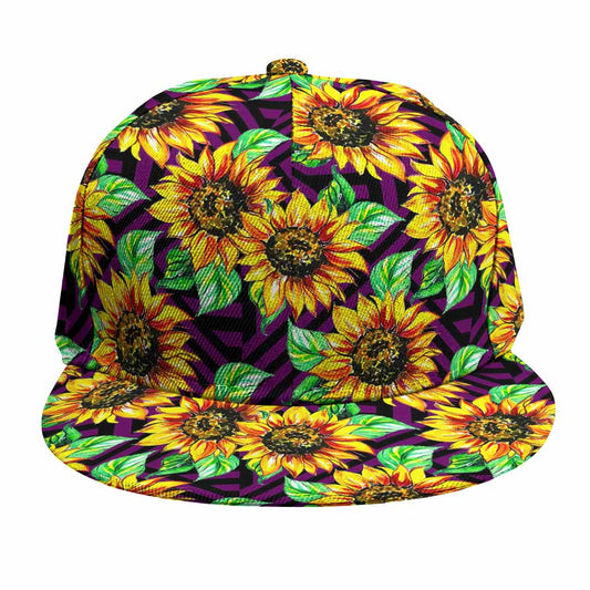 Purple Trippy Sunflower Pattern Print Snapback Cap