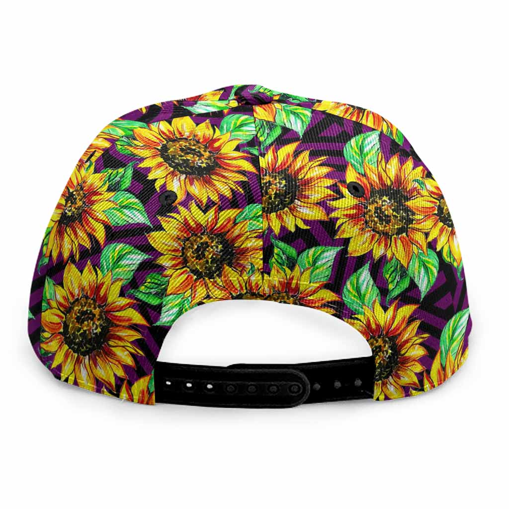 Purple Trippy Sunflower Pattern Print Snapback Cap
