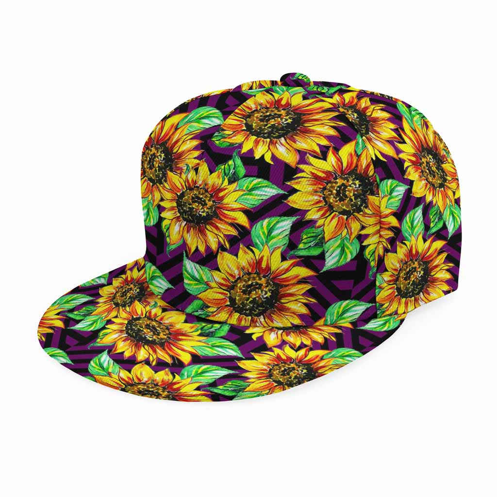 Purple Trippy Sunflower Pattern Print Snapback Cap